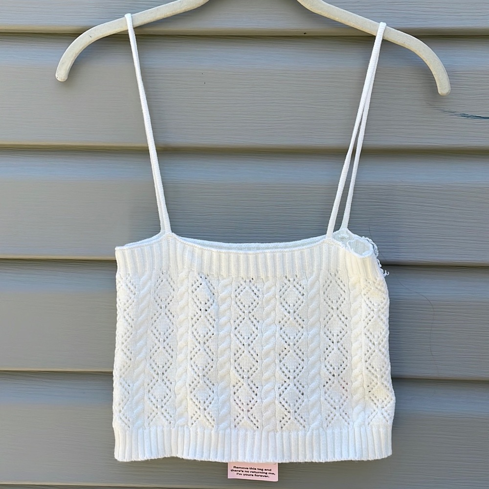 Missguided White Pointelle Cropped Knit Cami
